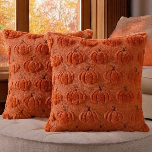 Pumpkin Pillow Covers Decorative Throw Cases Halloween Holiday Fall Decor 16x16 - Picture 1 of 10